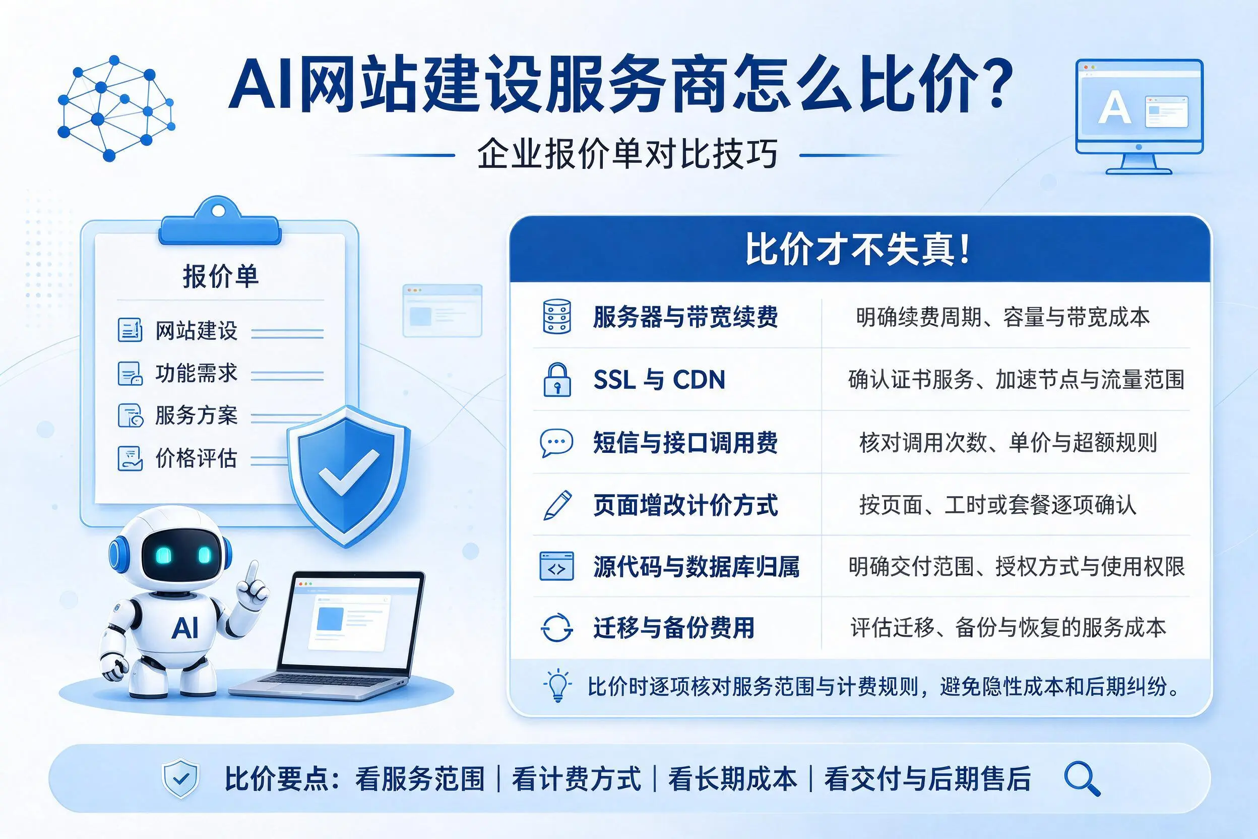 AI网站建设服务商怎么比价?汕头企业报价单对比技巧